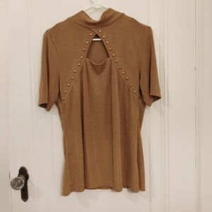 Mock neck Gold Blouse with Gold Detailing Size XL